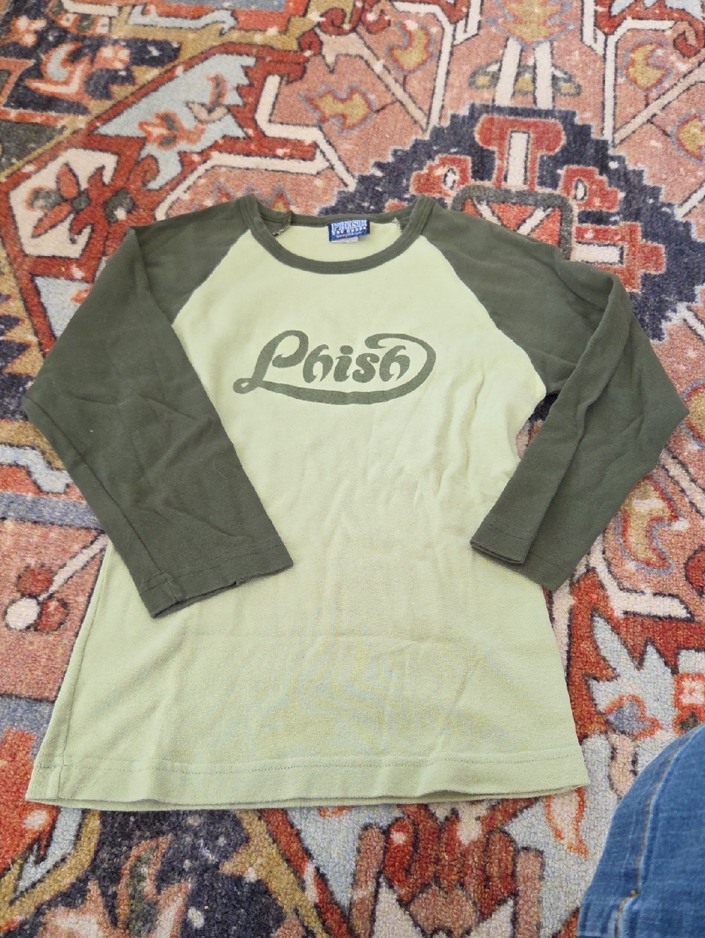 Dry Goods Olive and Light Green Raglan Tee